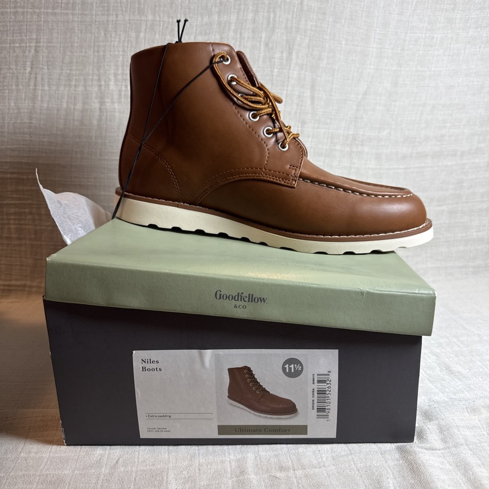 Goodfellow & Co Niles Brown Leather Mens Boots 11.5 Padding Comfort 098006048
